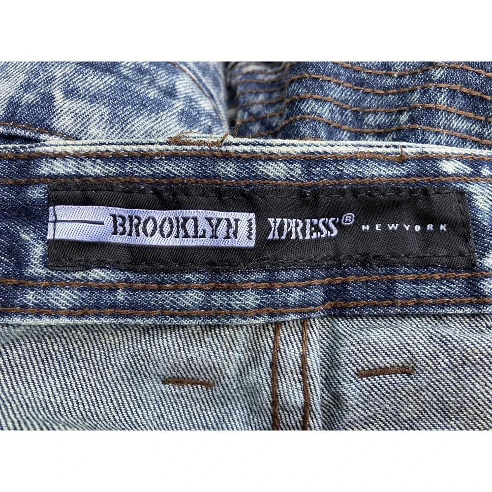 Brooklyn Xpress Moto Jeans Mens 40x34 Blue Acid Wash Distressed Cyber Y2K Biker